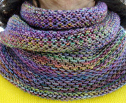 Malabrigo Arroyo Yarn, color 866 arco iris, knitted cowl scarf free knitting pattern