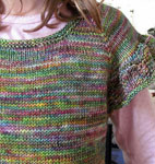 childs pullover crewneck sweater; Malabrigo Arroyo Yarn, color 866 arco iris