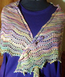 Malabrigo Arroyo Yarn, color 866 arco iris, knitted shawl