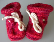 Christine's Stay-on Baby Booties free knitting pattern; Malabrigo Silky Merino Yarn color 158 amoroso