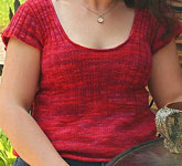 Slinky ribs Handknit pullover short sleeve sweater; Malabrigo Silky Merino Yarn color 158 amoroso