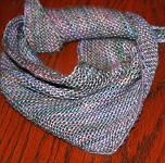 knitted scarf, kerchief; knitted cardigan sweater; fingerless mittens, gloves; Malabrigo Silky Merino Yarn, color 436 Atardecer