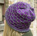 hand knit hat cap; Malabrigo Silky Merino Yarn color smoke & blackberry