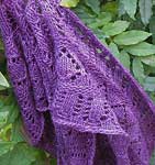 hand knit lace shawl, wrap; Malabrigo Silky Merino Yarn color blackberry