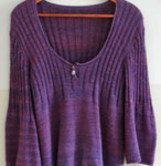 handknit ribbed pullover sweater; Malabrigo Silky Merino Yarn color blackberry
