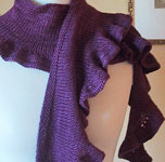 hand knit ruffled scarf, neck warmer; Malabrigo Silky Merino Yarn color blackberry