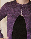 hand knit crew neck open cardigan; Malabrigo Silky Merino Yarn color 421 blackberry