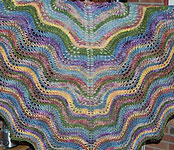 handknit mulit-color shawl, wrap; Malabrigo Silky Merino Yarn color 414 cloudy sky