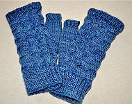 handknit fingerless mittens, gloves; Malabrigo Silky Merino Yarn color 414 cloudy sky