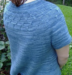 handknit cardigan short sleeve sweater; Malabrigo Silky Merino Yarn color 414 cloudy sky