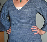 handknit pullover v-neck sweater; Malabrigo Silky Merino Yarn color 414 cloudy sky