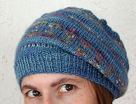 handknit slouchy hat, cap, beret; Malabrigo Silky Merino Yarn color 414 cloudy sky