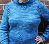 handknit pullover cowl-neck nordic-design sweater; Malabrigo Silky Merino Yarn color 414 cloudy sky