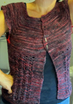 knitted vest sweater;  Malabrigo Silky Merino Yarn, color 869 cumparsita