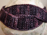 knitted head band; Malabrigo Silky Merino Yarn, color 869 cumparsita