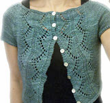 hand knit lace short sleeve cardigan sweater; Malabrigo Silky Merino Yarn, color 411 green gray