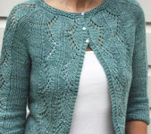 hand knit vine bolero; Malabrigo Silky Merino Yarn, color 411 green gray