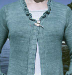 hand knit open short sleeve ruffled cardigan sweater; Malabrigo Silky Merino Yarn, color 411 green gray