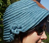 hand knit ribbed hat, cap with brim; Malabrigo Silky Merino Yarn, color 411 green gray
