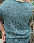 hand knit lacey pullover sweater; Malabrigo Silky Merino Yarn, color 411 green gray