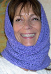 knitted snood; Malabrigo Silky Merino Yarn, color 420 light hiacynth