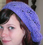 knitted slouchy hat, beret; Malabrigo Silky Merino Yarn, color 420 light hiacynth