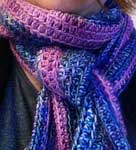 crocheted scarf, kerchief; Malabrigo Silky Merino Yarn color atardecer & plum blossom