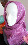 Age of Brass and Steam Kerchief free knitting pattern; Malabrigo Silky Merino Yarn color 426 plum blossom
