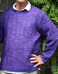 Crew neck man's pullover sweater; Malabrigo Silky Merino Yarn, color 30 purple mystery