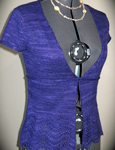 knitted short sleeved sweater cardigan; Malabrigo Silky Merino Yarn, color 30 purple mystery