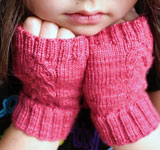 handknit fingerless child's mittens, gloves; Malabrigo Silky Merino Yarn, color 401 raspberry