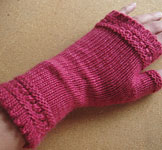 handknit fingerless mittens; Malabrigo Silky Merino Yarn, color 401 raspberry