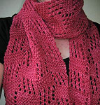 handknit lacey scarf; Malabrigo Silky Merino Yarn, color 401 raspberry