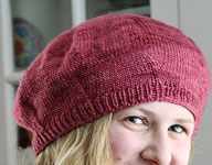 handknit cloque, beret, cap; Malabrigo Silky Merino Yarn, color 401 raspberry