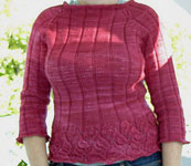 handknit pullover ribbed sweater; Malabrigo Silky Merino Yarn, color 401 raspberry