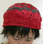 knitted beret, tam, hat; Malabrigo Silky Merino Yarn, color ravelry red & smoke