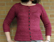 handknit crewneck cardigan sweater; Malabrigo Silky Merino Yarn, color 400 rupestre