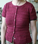 handknit crewneck cardigan short sleeve sweater; Malabrigo Silky Merino Yarn, color 400 rupestre