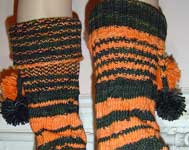 handknit leg warmers; Malabrigo Worsted Merino Yarn color VAA & tiger lily