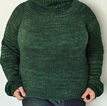 handknit pullover cowlneck sweater; Malabrigo Worsted Merino Yarn color VAA #51