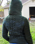 handknit hooded cabled cardigan; Malabrigo Worsted Merino Yarn color VAA #51