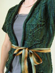 handknit short sleeved open sweater; Malabrigo Worsted Merino Yarn color VAA #51