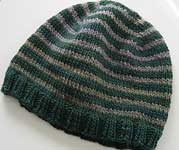 handknit striped hat, cap; Malabrigo Worsted Merino Yarn color VAA #51