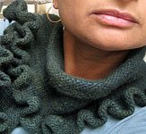 handknit ruffled scarf; Malabrigo Worsted Merino Yarn color VAA #51