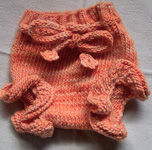 knit baby pants; Malabrgo Merino Worsted yarn color apricot