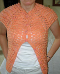 Crocheted Raglan sweater; Malabrgo Merino Worsted yarn color apricot