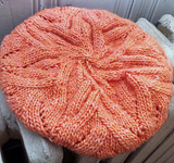 Crroked Paths hat, cap, beret; Malabrgo Merino Worsted yarn color apricot