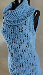 knitted cowl neck sleeveless sweater; Malabrigo Merino Worsted Yarn, color bijou blue 608