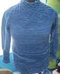High neck pullover sweater; Malabrigo Merino Worsted Yarn, color bijou blue 608