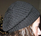 hand knit ribbed cap, hat;